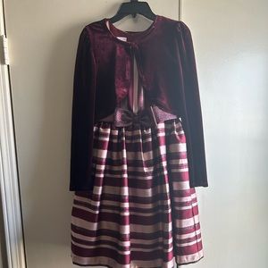 Girls burgundy Bonnie jean sleeveless dress size 14 with removal velour jacket